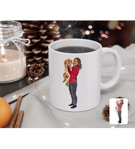 BK Gift Kişiye Özel Tam Boy Kız ve Kedi Karikatürlü Beyaz Kupa Bardak-1