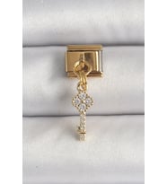 316L Çelik Gold Renk Sallantı Zirkon Taşlı Anahtar Model Nomination Charm - TJ-BC1338