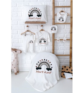 Pia Baby Premium %100 Pamuk Yenidoğan Erkek Bebek Hastane Çıkışı Hediyelik Set 5085-02 (Ekru)