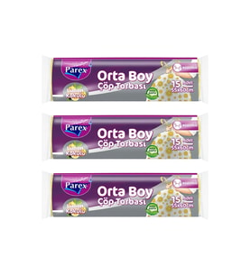 Premium Büzgülü Çöp Torbası Limon Kokulu 15'li Orta Boy 55 x 60 cm Üçlü Paket
