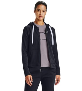 Under Armour Rival Terry Womens Hoodie Kadın Kapüşonlu Tam Boy Fermuarlı Sweatshirt Siyah