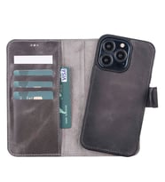 Apple iPhone 13 Pro Uyumlu Deri Cüzdanlı Kılıf VS4EF Gri