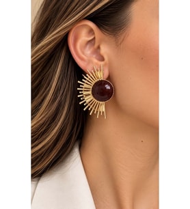 GOLD RENK, BORDO TAŞLI YARIM GÜNEŞ KÜPE ACR9708