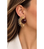GOLD RENK, BORDO TAŞLI YARIM GÜNEŞ KÜPE ACR9708