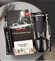 Atatürk Yeni Yıl Ajandası & Silikon Halkalı Termos & Kupa & Atatürk İmzalı Roller Kalem Hediye Seti