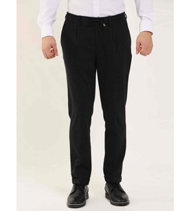 Siyah Erkek Slim Fit Çizgili Klasik Pantolon