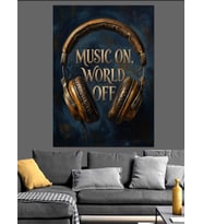 Dünya Kapalı Müzik Açık Yazısı Dekoratif Kanvas - Mdf Ahşap Tablo