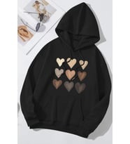 Unisex Oversize Kalp Baskılı Sweatshirt (Siyah)