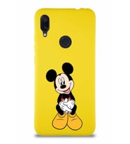Xiaomi Redmi Note 7 Pro Soft Premier Kapak Mickey Mouse-A Tasarımlı Silikon Kılıf - Sarı (Şeffaf)