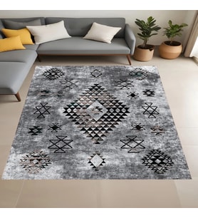 Eliana Home Dijital Baskı Yıkanabilir Kaymaz Taban Salon Halısı Ve Yolluk LNA0914-FNL131 (Gri)