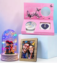 Size Özel Fotoğraflı Renkli Led Işıklı Fanus & İstiridye İnci Kolye Hediye Seti (Model 1)