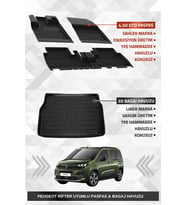 Sahler Peugeot Rifter 2019+ Uyumlu 4.5D Premium Havuzlu Oto Paspas Ve Liner Marka 3D Bagaj Havuzu