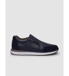 %100 Hakiki Deri Lacivert Fermuarlı Erkek Sneaker