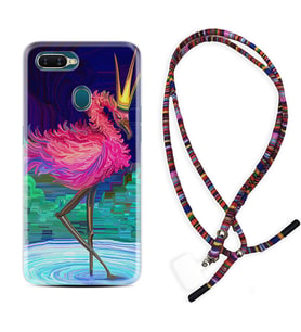 Oppo A5S A15 A16 A54 A55 A73 A74 Kılıf Boyun Asklı Rasta Silikon Queen Flamingo 1748