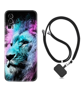 General Mobile Gm 23 Kılıf Silikon Boyun Askılı İpli Desenli Silikon Pink Blue Leon 1603