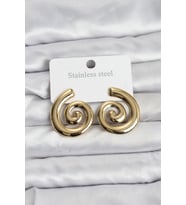 316L Çelik Gold Renk Sarmal Modelli Kadın Küpe Tj-Bkp11508