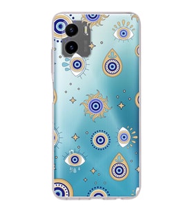 PrintiFy Vivo Y15S ile Uyumlu Nazar Boncuğu 5  Kamera Korumalı Şeffaf Silikon Kılıf