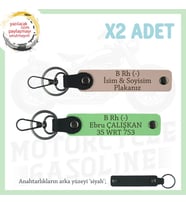 Motor Severlere Özel, İsim Plaka ve B Rh (-) Kan Grubu Yazılı x2 Anahtarlık, Yavruağzı-F Yeşil-Syh (Çok Renkli)