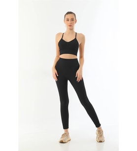 SiyahMI Emay 3921 Soft Seamless Ripli Tayt Yoga Takımı