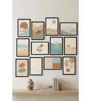 12 Parça Soft Landscape & Abstract Forms 2 Renk Seçenekli Çerçeve Görünümlü Tablo Seti