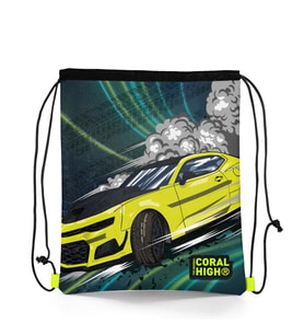 Coral High Kids Nefti Fosforlu Sarı Araba Desenli İpli Büzgülü Sırt Çantası 22480