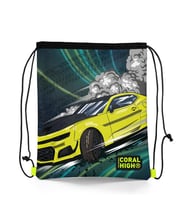 Coral High Kids Nefti Fosforlu Sarı Araba Desenli İpli Büzgülü Sırt Çantası 22480