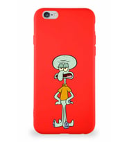 Apple iPhone 6 Soft Premier Kapak Squidward Dokunaç Tasarımlı Silikon Kılıf - Kırmızı (Şeffaf)