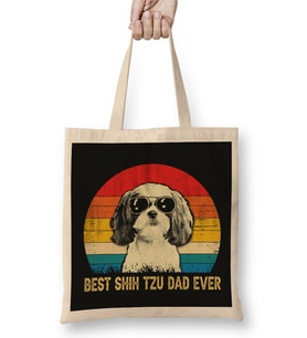 Vintage Best Shih Tzu Dad Ever Bez Çanta Uzun Saplı