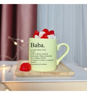 Baba Tasarımlı Kişiye Özel Sarı Türk Kahvesi Fincanı