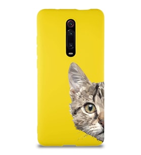 Xiaomi Mi 9T Soft Premier Kapak Catface Tasarımlı Silikon Kılıf - Sarı (Şeffaf)