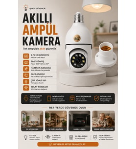 Akıllı WiFi Kamera Duylu Ampul Görünümlü 360 Derece Ev Kamerası