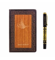 İsme Özel Tuğra Temalı Premium Defter ve Kalem Seti Küçük Boy