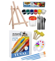 25x25 Tuval Seti 1 Paket Masa Üstü Şövale Mydido Akrilik Boya Plastik Spatula Resim Fırçası Palet Ponpon Sünger Fırça (Beyaz)