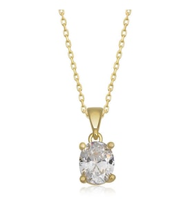 Gümüş Gold Oval Zirkon Taşlı Kadın Kolye