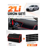MITSUBISHI LANCER (2007-2015) Uyumlu Torpido Örtüsü + Deri Bagaj Çantası + Sticker Seti - Siyah Kırmızı