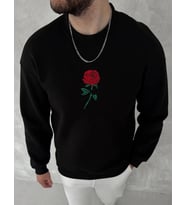 Unisex Bisiklet Yaka Ön Ve Arka Baskılı SweatShirt - Siyah