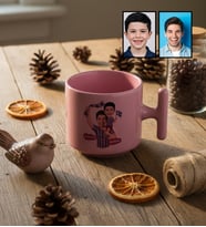 Kişiye Özel Karikatürlü Bordo Mavi Taraftar Baba Oğul T Pastel Kupa Babalar Günü Hediyesi