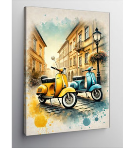 Kanvas Tablo Retro Scooter Ve Sokak