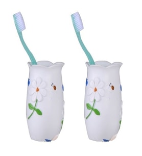 2 ADET DİŞ FIRÇALIK,MACUNLUK ÇİÇEKLİ POLİRESİN  7x7x10cm BANYO SETİ