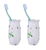 2 ADET DİŞ FIRÇALIK,MACUNLUK ÇİÇEKLİ POLİRESİN  7x7x10cm BANYO SETİ