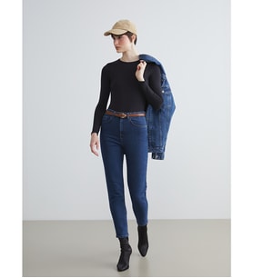LCW Jeans İndigo Beli Kemerli Mom Fit Kadın Jean Pantolon