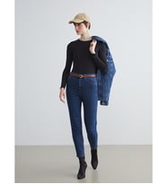 LCW Jeans İndigo Beli Kemerli Mom Fit Kadın Jean Pantolon