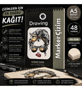 DreamArt Galery A5 Marker Defter Profesyonel Marker Çizim Defteri 48 Yaprak Üstten Spiralli