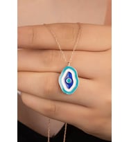925 Ayar Rose Mineli Nazar Gümüş Kolye