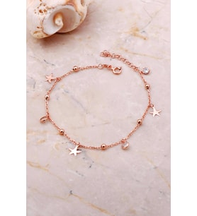 Yıldız Sallantılı Taşlı Rose Gümüş Toplu Bileklik 3653