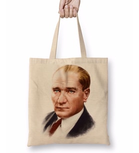 Mustafa Kemal Atatürk 03 Bez Çanta Uzun Saplı