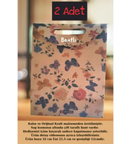 2 Adet Kelebek Çiçekli Kraft Çanta - Hediye Paketi - Kadınlar Günü  Anneler Günü (Kahverengi)