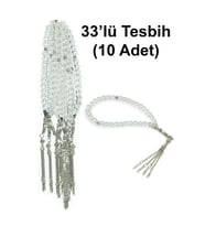 10 Adet 33lü Hac Umre Hediyelik Tesbih - Şeffaf Beyaz