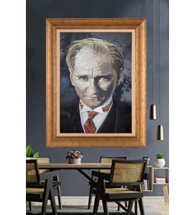Altın Varaklı Çerçeveli Paspartulu Atatürk Tablo TR1221 (Gold)