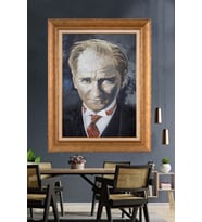 Altın Varaklı Çerçeveli Paspartulu Atatürk Tablo TR1221 (Gold)